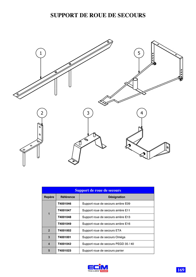 Support roue de secours 38010 pour remorque 39750, 39770 de chez